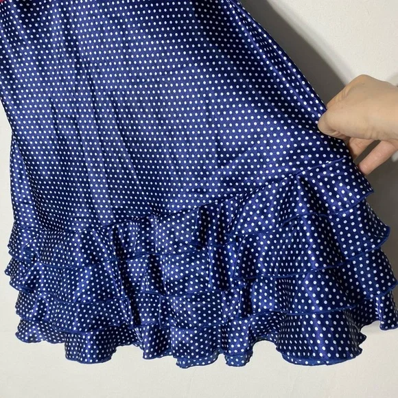 La Vie En Rose Blue Polka Dot Nightgown Sleep Dress Slip Dress W Ruffle Hem L - Picture 8 of 13